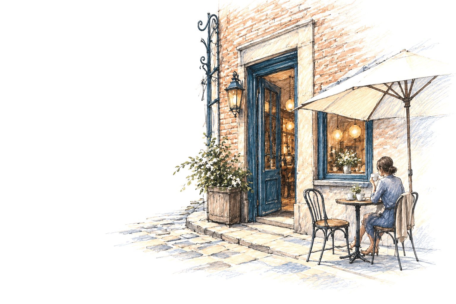 Watercolor of a cafe doorway