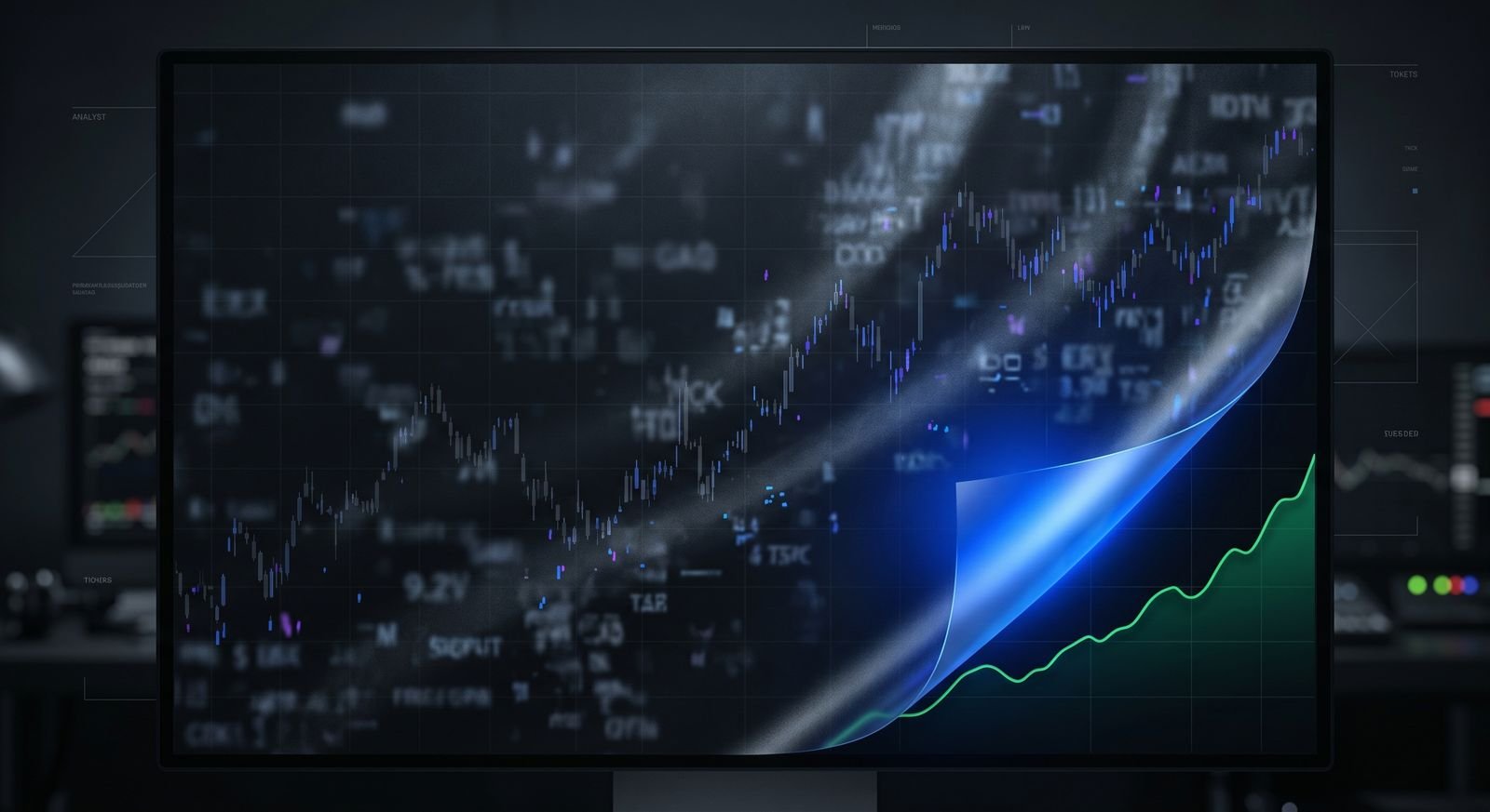 Market chart on a dark screen