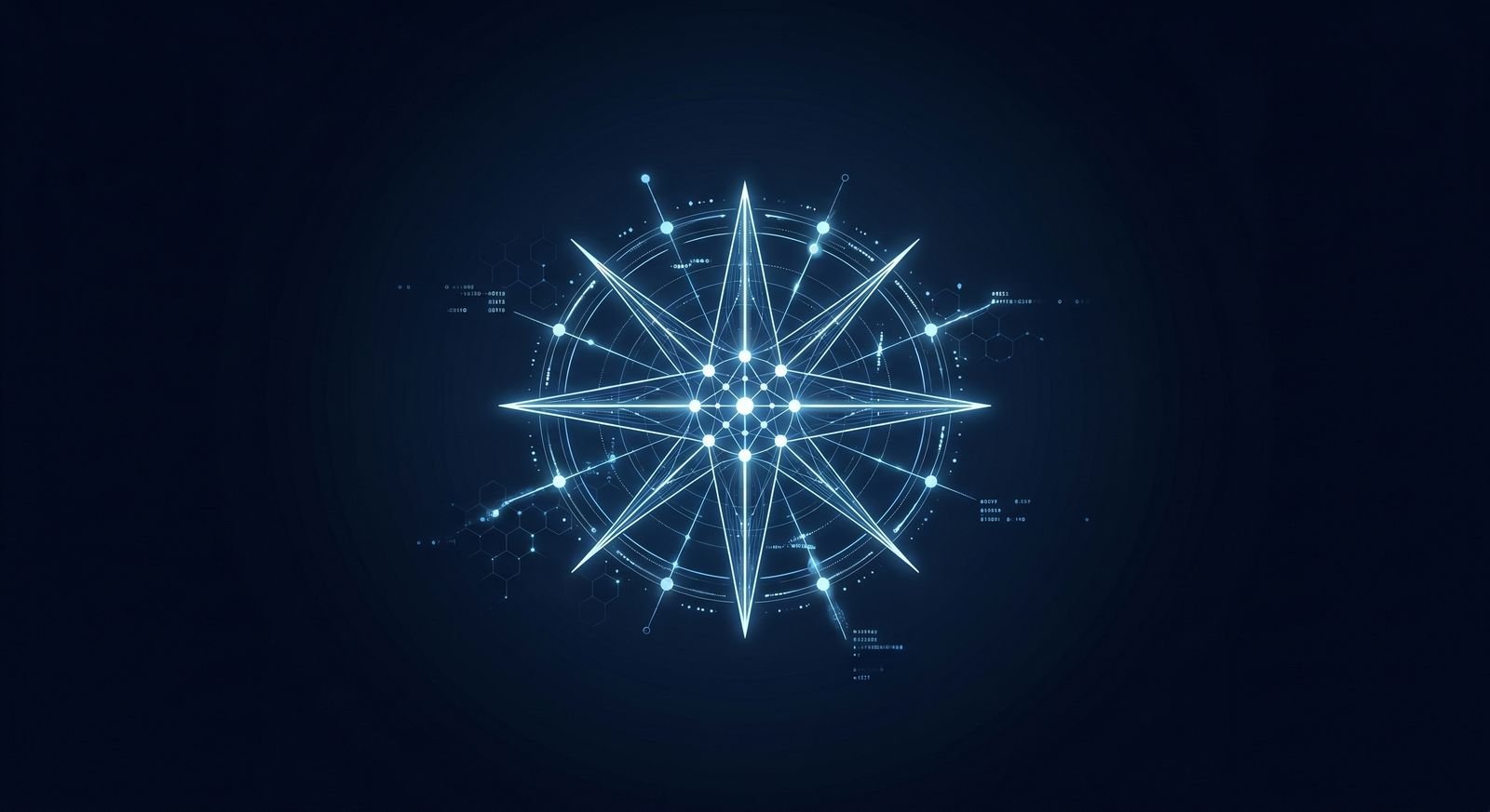 Glowing compass star on a dark background
