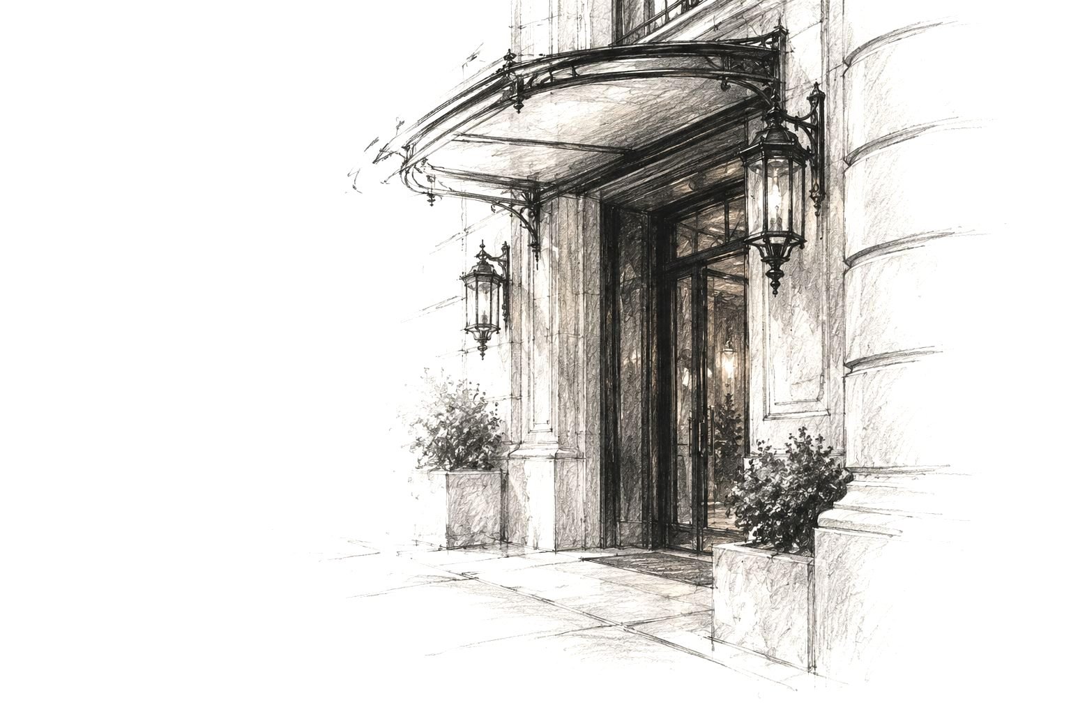 Pencil sketch of a quiet Fifth Avenue doorway