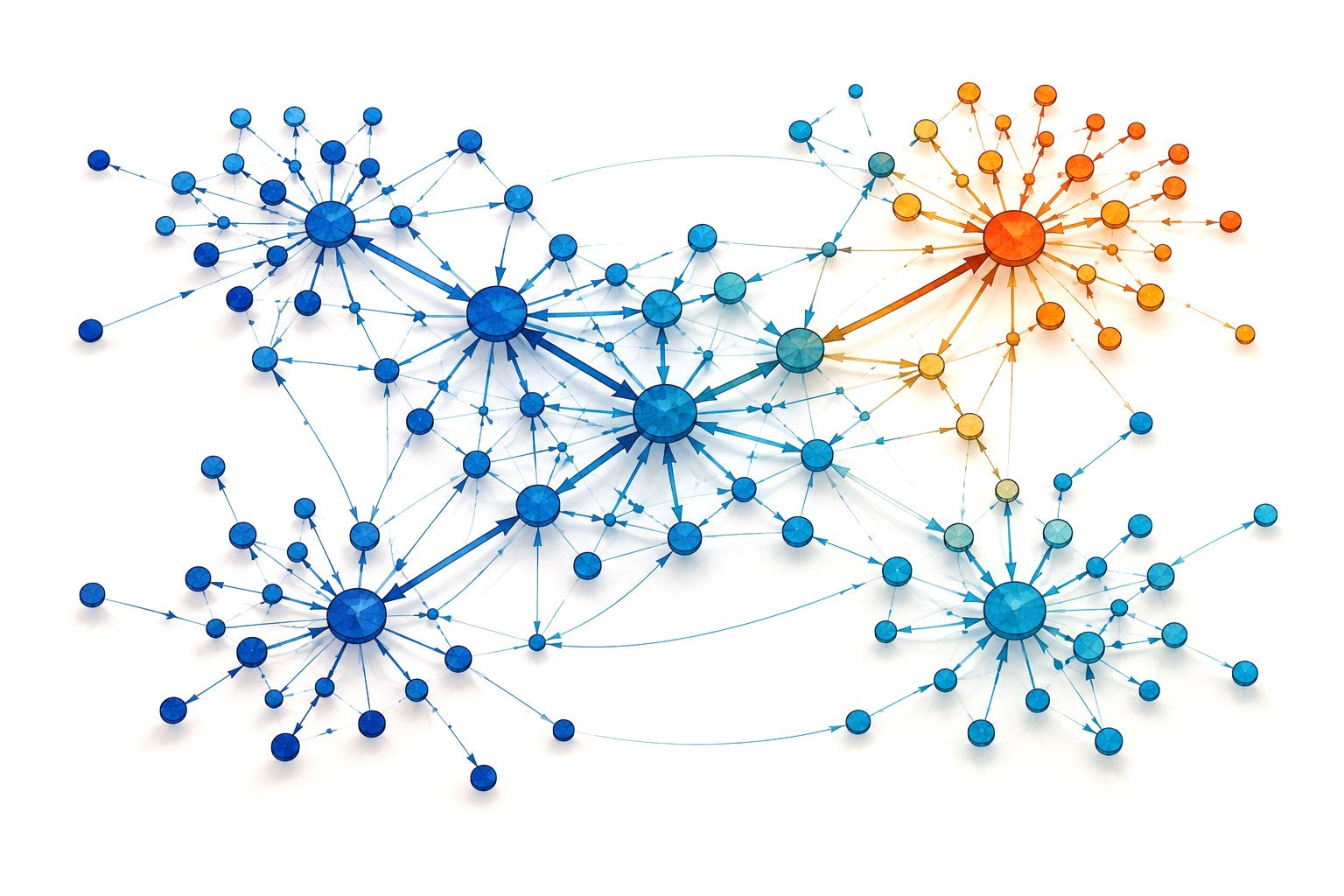 Watercolor network diagram of connected nodes