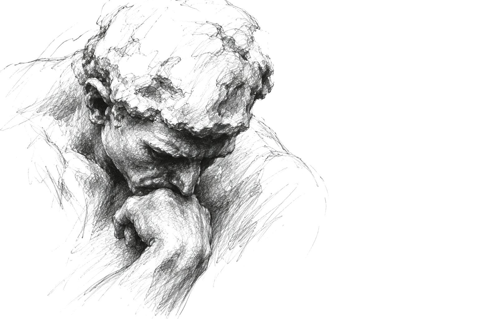 Pencil sketch of a thinking figure